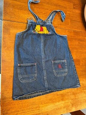 Disney Winnie the Pooh Denim Kids Overall Dress 3T 90s